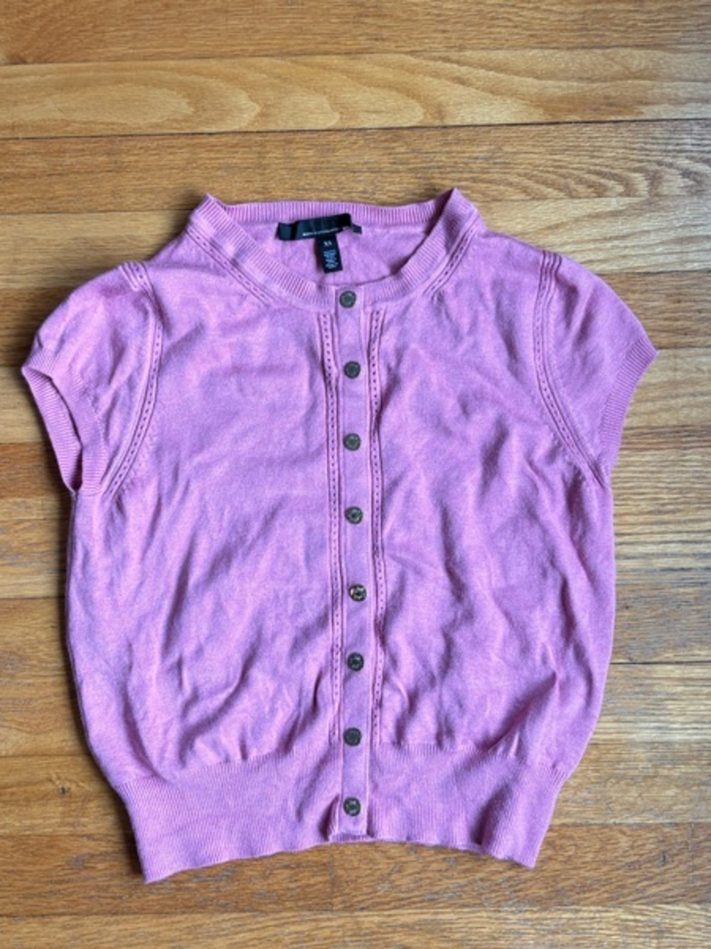 White House Black Market Pink Short-Sleeve Button-Down Sweater